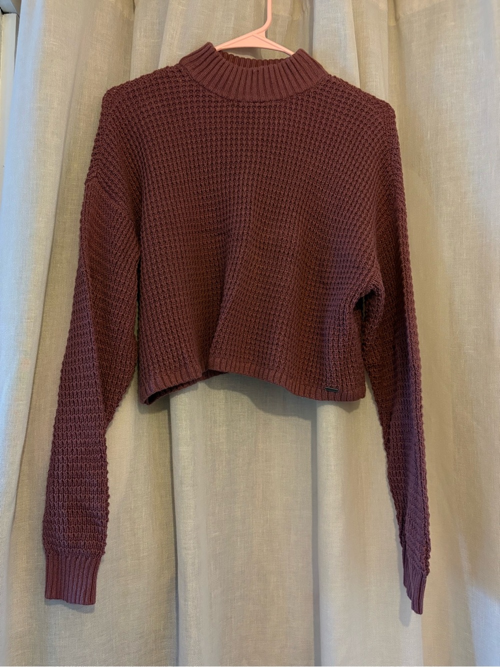 Hollister Cropped Waffle Knit Turtleneck Sweater - Plum